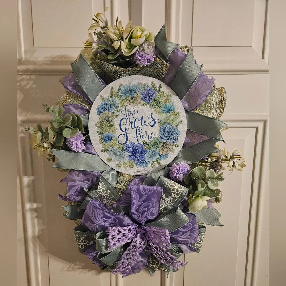 Hand Crafted Purple and Green Holiday Wreath